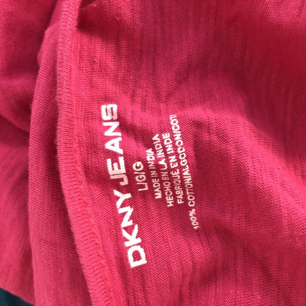 DKNY Floral T-Shirt Sz L Roll Tab Sleeve Cinched Sides Pink - Picture 5 of 6